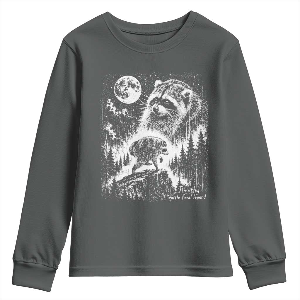 Jimothy Three Raccoon Moon Parody Wildlife Graphic Youth Sweatshirt Vintage Seattle Feral Legend Trash Panda Meme