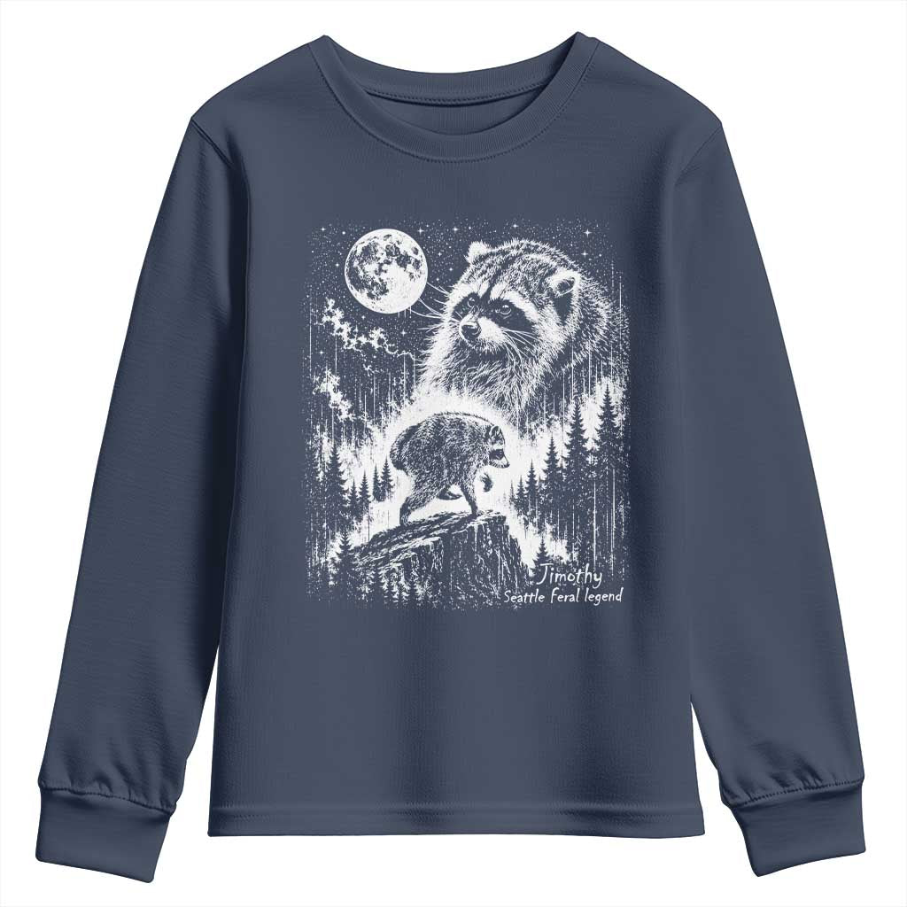 Jimothy Three Raccoon Moon Parody Wildlife Graphic Youth Sweatshirt Vintage Seattle Feral Legend Trash Panda Meme