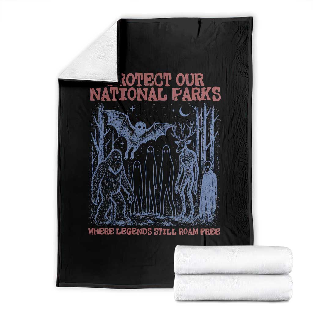 Protect Our National Parks Funny Cryptid Society Vintage Graphic Throw Blanket Bigfoot Mothman Wendigo Where Legends Still Roam Free TS02 Black Print Your Wear