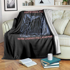 Protect Our National Parks Funny Cryptid Society Vintage Graphic Throw Blanket Bigfoot Mothman Wendigo Where Legends Still Roam Free