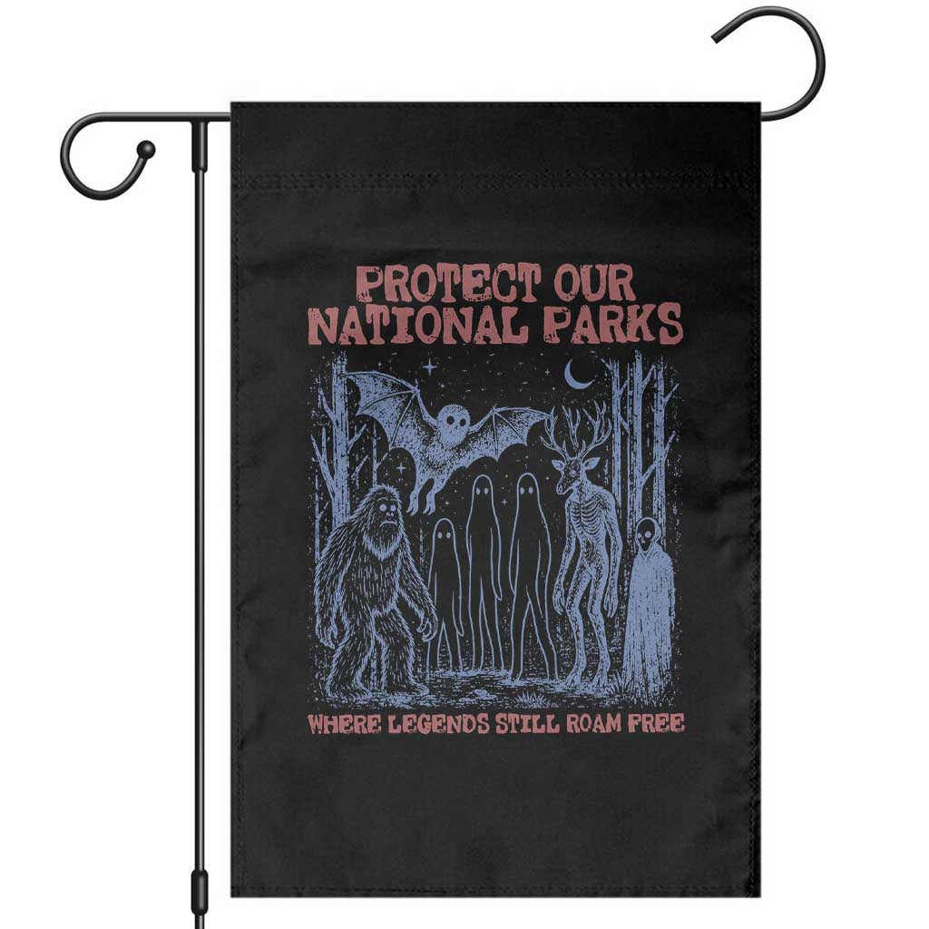 Protect Our National Parks Funny Cryptid Society Vintage Graphic Garden Flag Bigfoot Mothman Wendigo Where Legends Still Roam Free TS02 Black Print Your Wear