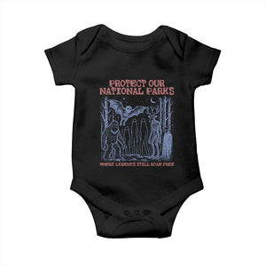 Protect Our National Parks Funny Cryptid Society Vintage Graphic Baby Onesie Bigfoot Mothman Wendigo Where Legends Still Roam Free