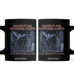 Protect Our National Parks Funny Cryptid Society Vintage Graphic Coffee Mug Bigfoot Mothman Wendigo Where Legends Still Roam Free