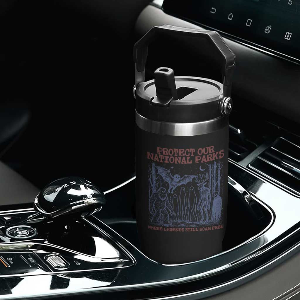 Protect Our National Parks Funny Cryptid Society Vintage Graphic Flip Straw Tumbler Bigfoot Mothman Wendigo Where Legends Still Roam Free