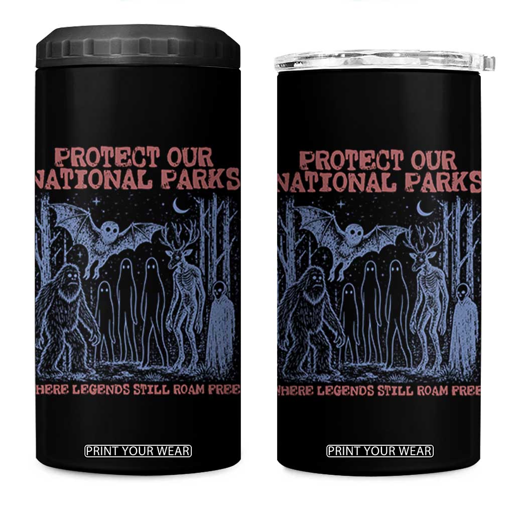 Protect Our National Parks Funny Cryptid Society Vintage Graphic 4 in 1 Can Cooler Tumbler Bigfoot Mothman Wendigo Where Legends Still Roam Free TS02 One Size: 16 oz Black Print Your Wear