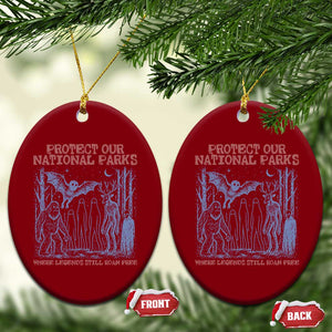 Protect Our National Parks Funny Cryptid Society Vintage Graphic Ceramic Ornament Bigfoot Mothman Wendigo Where Legends Still Roam Free