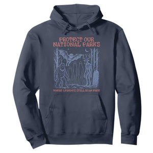 Protect Our National Parks Funny Cryptid Society Vintage Graphic Hoodie Bigfoot Mothman Wendigo Where Legends Still Roam Free