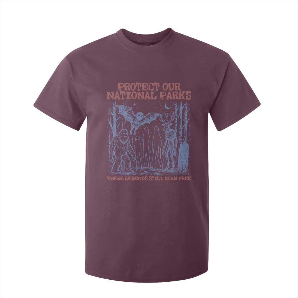 Protect Our National Parks Funny Cryptid Society Vintage Graphic T Shirt For Kid Bigfoot Mothman Wendigo Where Legends Still Roam Free