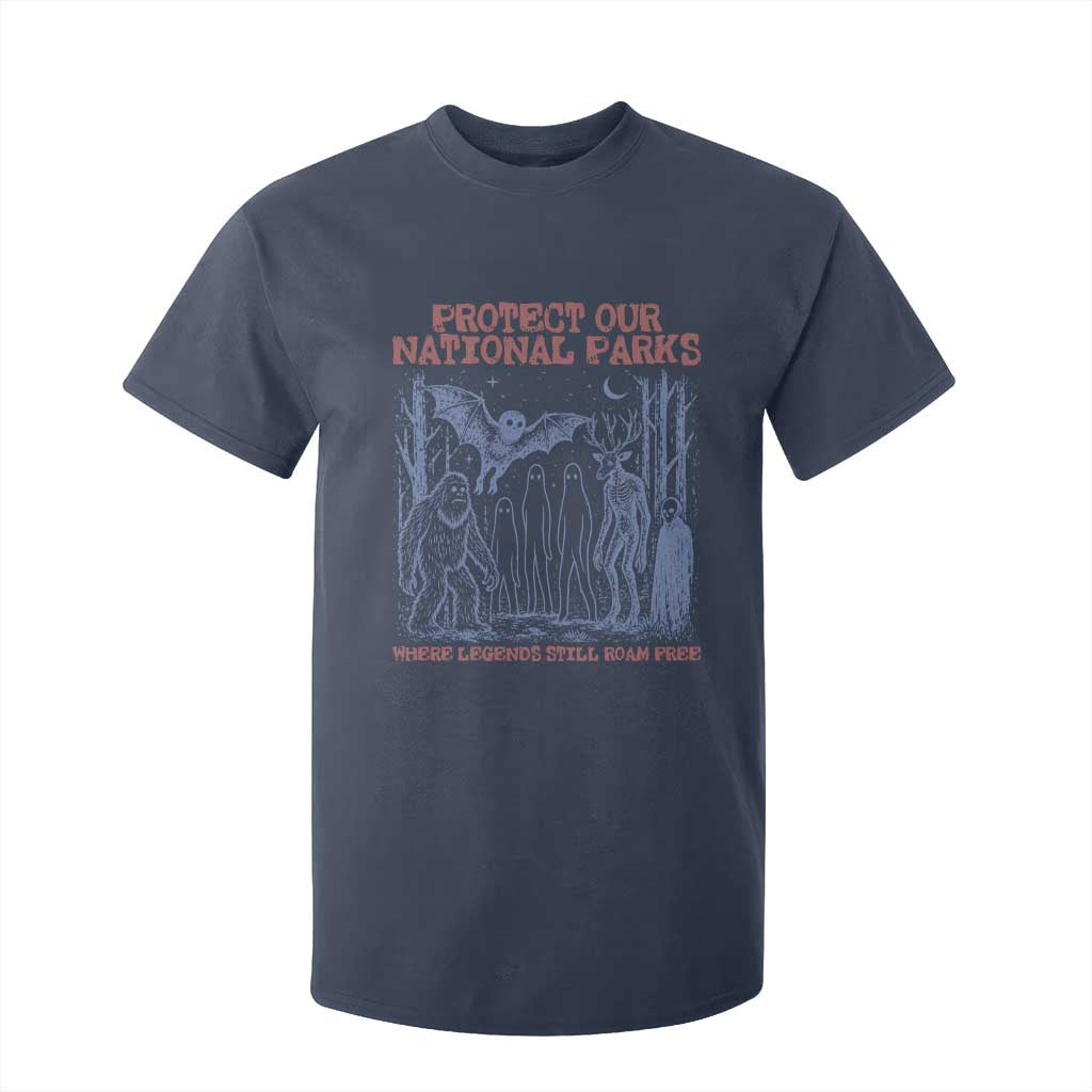 Protect Our National Parks Funny Cryptid Society Vintage Graphic T Shirt For Kid Bigfoot Mothman Wendigo Where Legends Still Roam Free