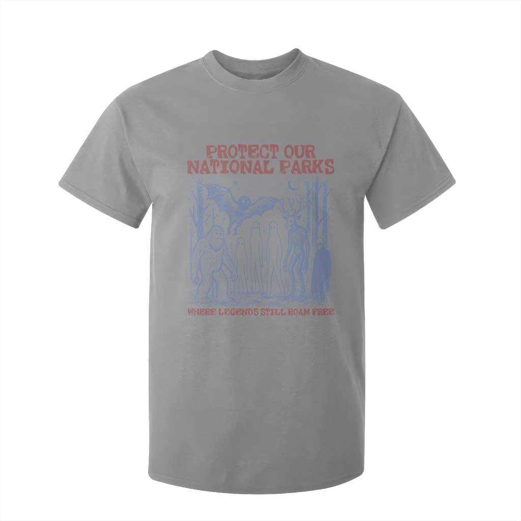 Protect Our National Parks Funny Cryptid Society Vintage Graphic T Shirt For Kid Bigfoot Mothman Wendigo Where Legends Still Roam Free