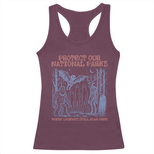 Protect Our National Parks Funny Cryptid Society Vintage Graphic Racerback Tank Top Bigfoot Mothman Wendigo Where Legends Still Roam Free