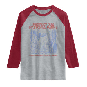 Protect Our National Parks Funny Cryptid Society Vintage Graphic Raglan Shirt Bigfoot Mothman Wendigo Where Legends Still Roam Free