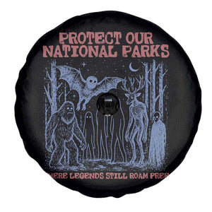 Protect Our National Parks Funny Cryptid Society Vintage Graphic Spare Tire Cover Bigfoot Mothman Wendigo Where Legends Still Roam Free