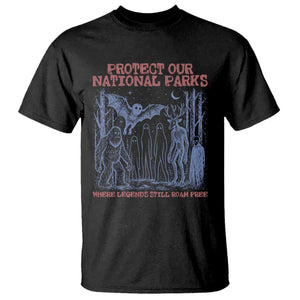 Protect Our National Parks Funny Cryptid Society Vintage Graphic T Shirt Bigfoot Mothman Wendigo Where Legends Still Roam Free