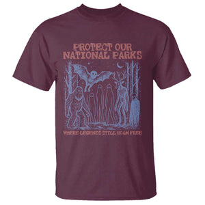 Protect Our National Parks Funny Cryptid Society Vintage Graphic T Shirt Bigfoot Mothman Wendigo Where Legends Still Roam Free