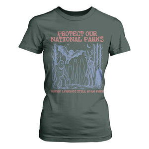 Protect Our National Parks Funny Cryptid Society Vintage Graphic T Shirt For Women Bigfoot Mothman Wendigo Where Legends Still Roam Free
