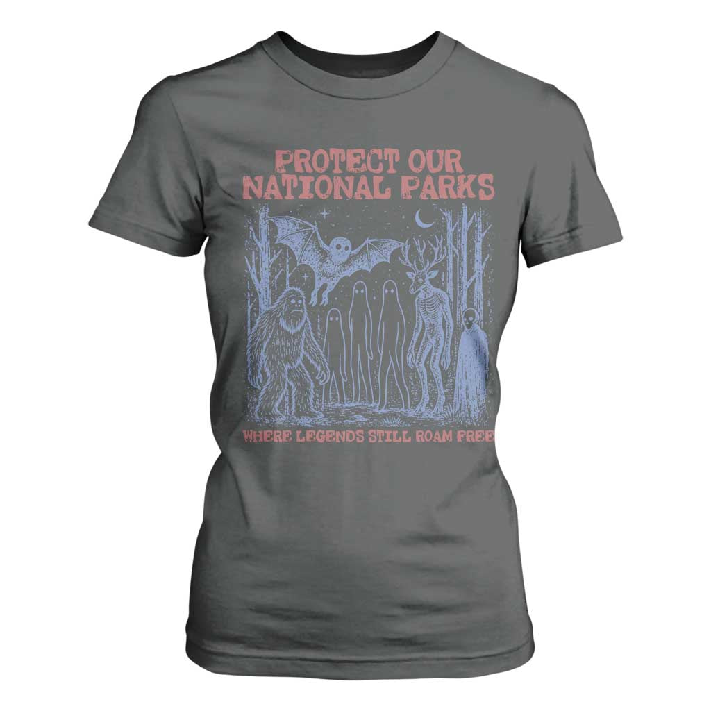 Protect Our National Parks Funny Cryptid Society Vintage Graphic T Shirt For Women Bigfoot Mothman Wendigo Where Legends Still Roam Free