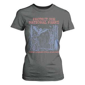 Protect Our National Parks Funny Cryptid Society Vintage Graphic T Shirt For Women Bigfoot Mothman Wendigo Where Legends Still Roam Free