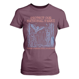 Protect Our National Parks Funny Cryptid Society Vintage Graphic T Shirt For Women Bigfoot Mothman Wendigo Where Legends Still Roam Free