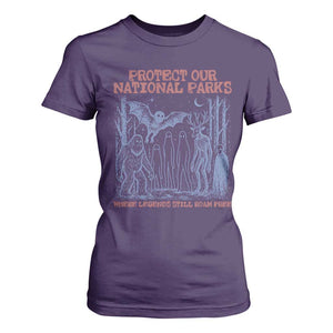 Protect Our National Parks Funny Cryptid Society Vintage Graphic T Shirt For Women Bigfoot Mothman Wendigo Where Legends Still Roam Free