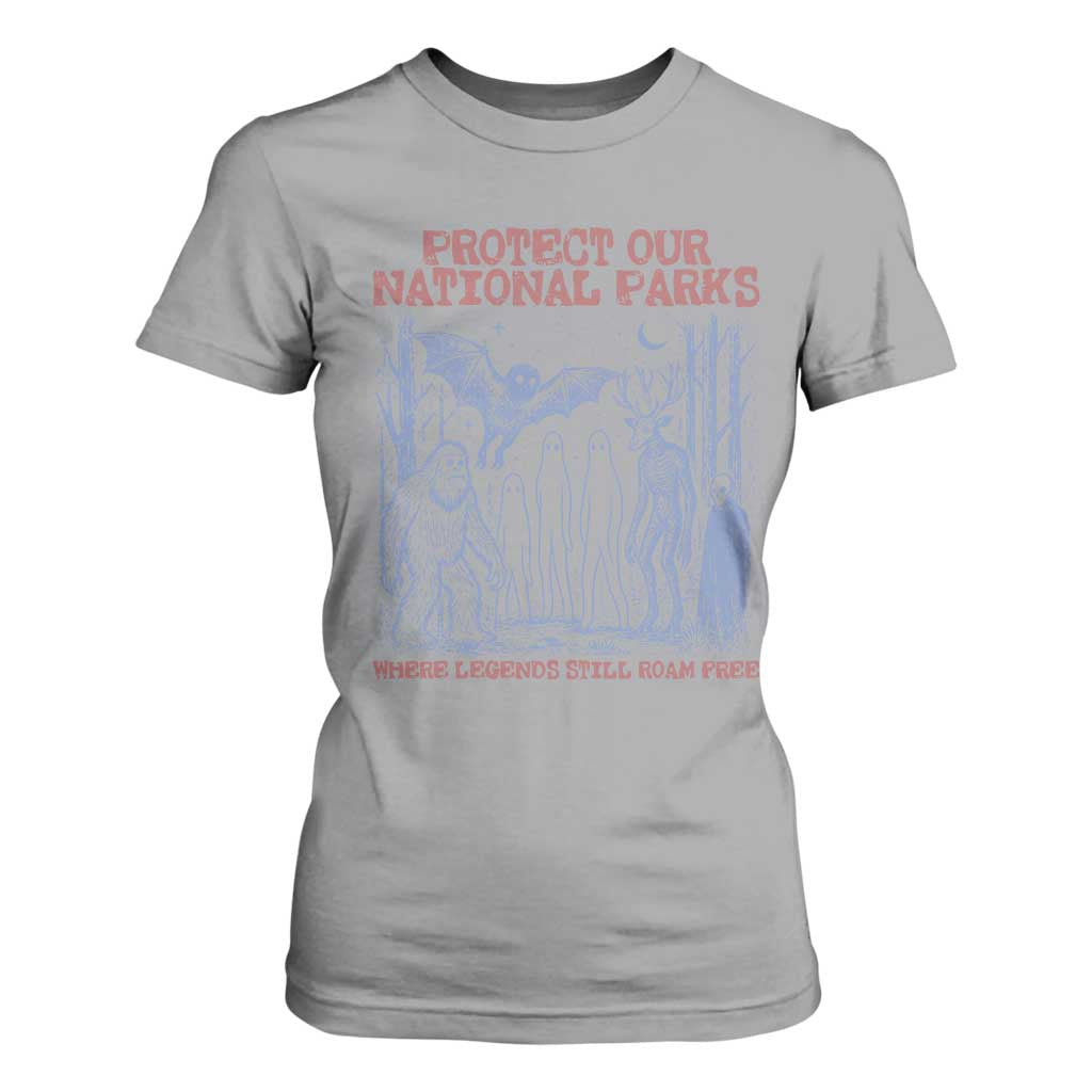 Protect Our National Parks Funny Cryptid Society Vintage Graphic T Shirt For Women Bigfoot Mothman Wendigo Where Legends Still Roam Free