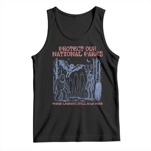 Protect Our National Parks Funny Cryptid Society Vintage Graphic Tank Top Bigfoot Mothman Wendigo Where Legends Still Roam Free