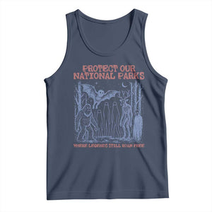 Protect Our National Parks Funny Cryptid Society Vintage Graphic Tank Top Bigfoot Mothman Wendigo Where Legends Still Roam Free