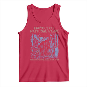 Protect Our National Parks Funny Cryptid Society Vintage Graphic Tank Top Bigfoot Mothman Wendigo Where Legends Still Roam Free