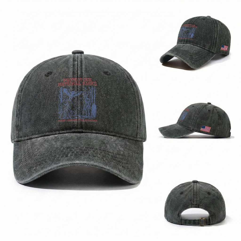 Protect Our National Parks Funny Cryptid Society Vintage Graphic Washed Cotton Baseball Cap Bigfoot Mothman Wendigo Where Legends Still Roam Free