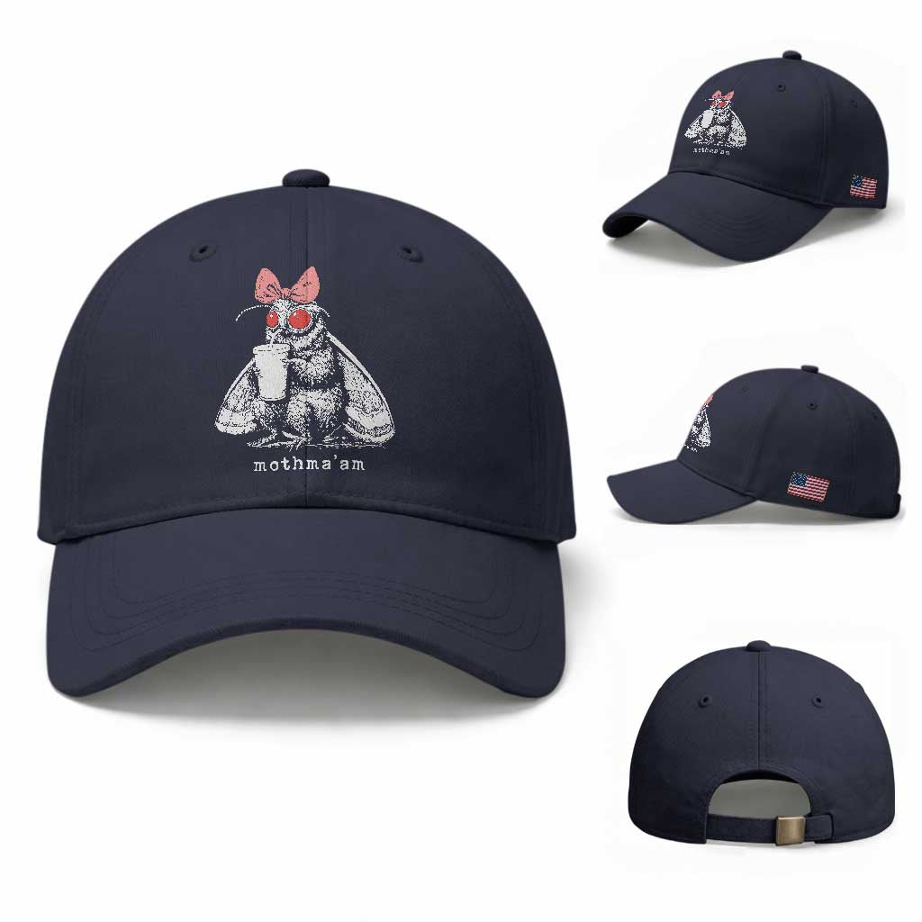 Mothma'am Pink Bow Cryptid Spooky Baseball Cap Funny Cute Coquette Mothman Legend Graphic