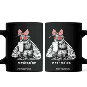 Mothma'am Pink Bow Cryptid Spooky Coffee Mug Funny Cute Coquette Mothman Legend Graphic