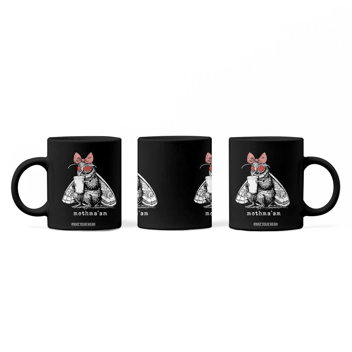 Mothma'am Pink Bow Cryptid Spooky Coffee Mug Funny Cute Coquette Mothman Legend Graphic