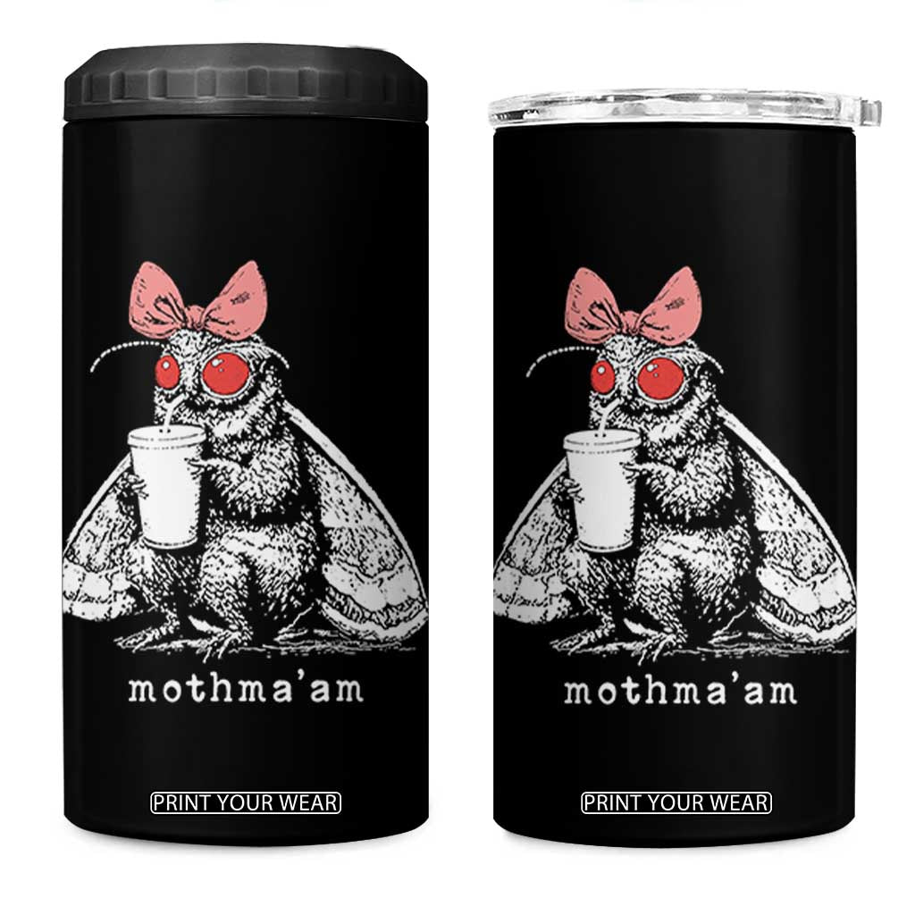Mothma'am Pink Bow Cryptid Spooky 4 in 1 Can Cooler Tumbler Funny Cute Coquette Mothman Legend Graphic