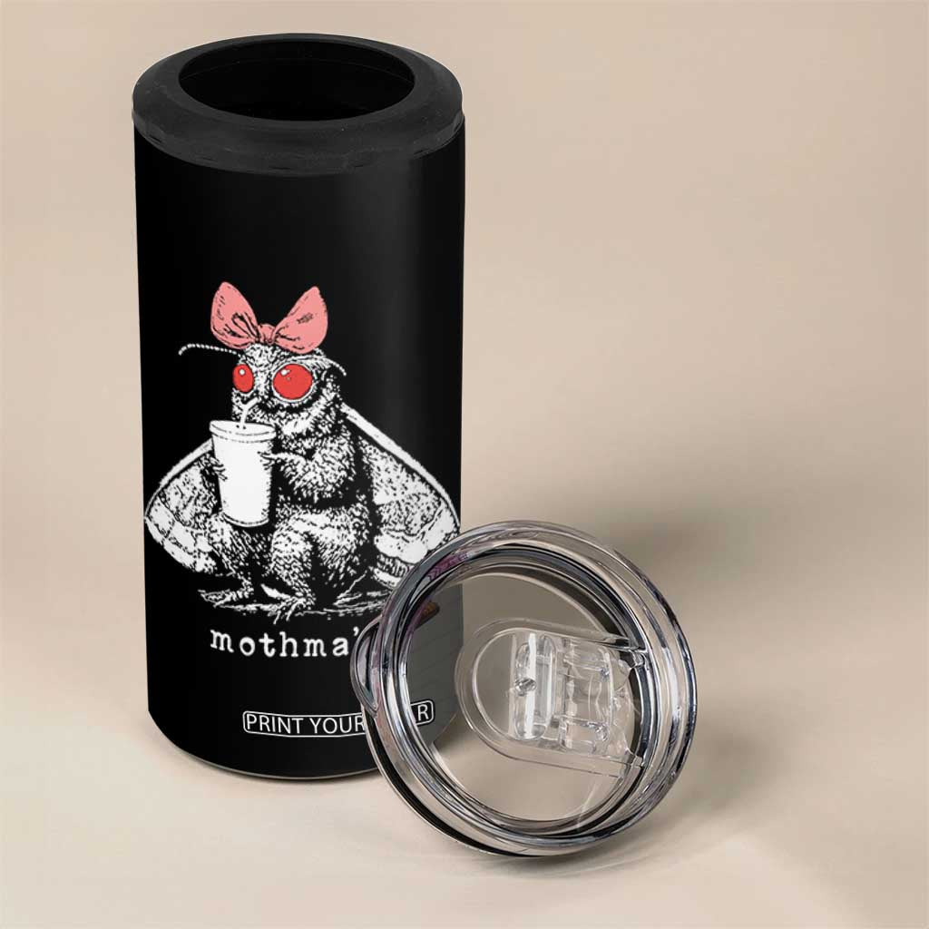 Mothma'am Pink Bow Cryptid Spooky 4 in 1 Can Cooler Tumbler Funny Cute Coquette Mothman Legend Graphic