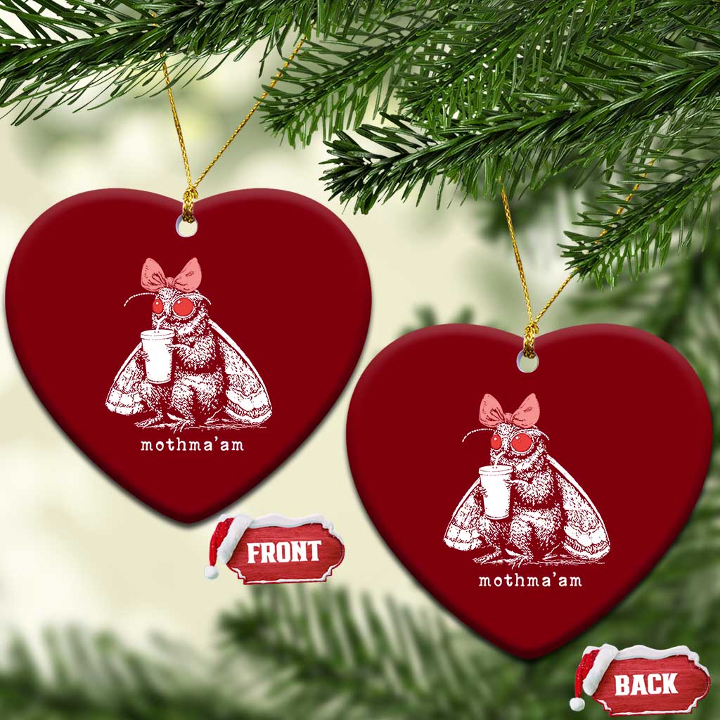Mothma'am Pink Bow Cryptid Spooky Ceramic Ornament Funny Cute Coquette Mothman Legend Graphic