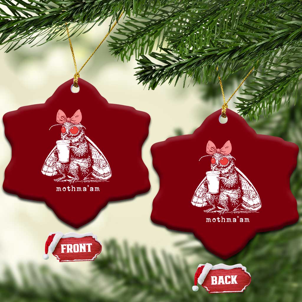 Mothma'am Pink Bow Cryptid Spooky Ceramic Ornament Funny Cute Coquette Mothman Legend Graphic
