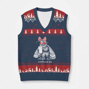 Mothma'am Pink Bow Cryptid Spooky V-Neck Knit Sweater Vest Funny Cute Coquette Mothman Legend Graphic