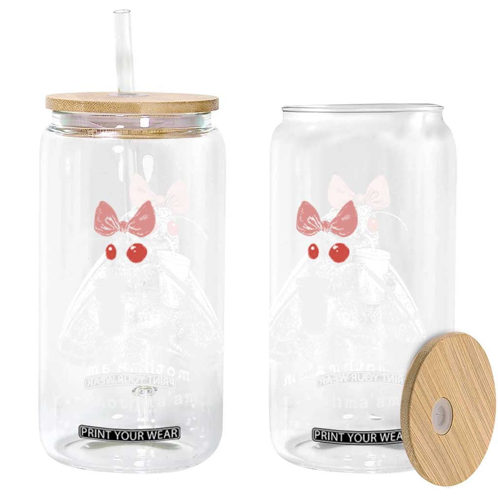 Mothma'am Pink Bow Cryptid Spooky Glass Can Funny Cute Coquette Mothman Legend Graphic