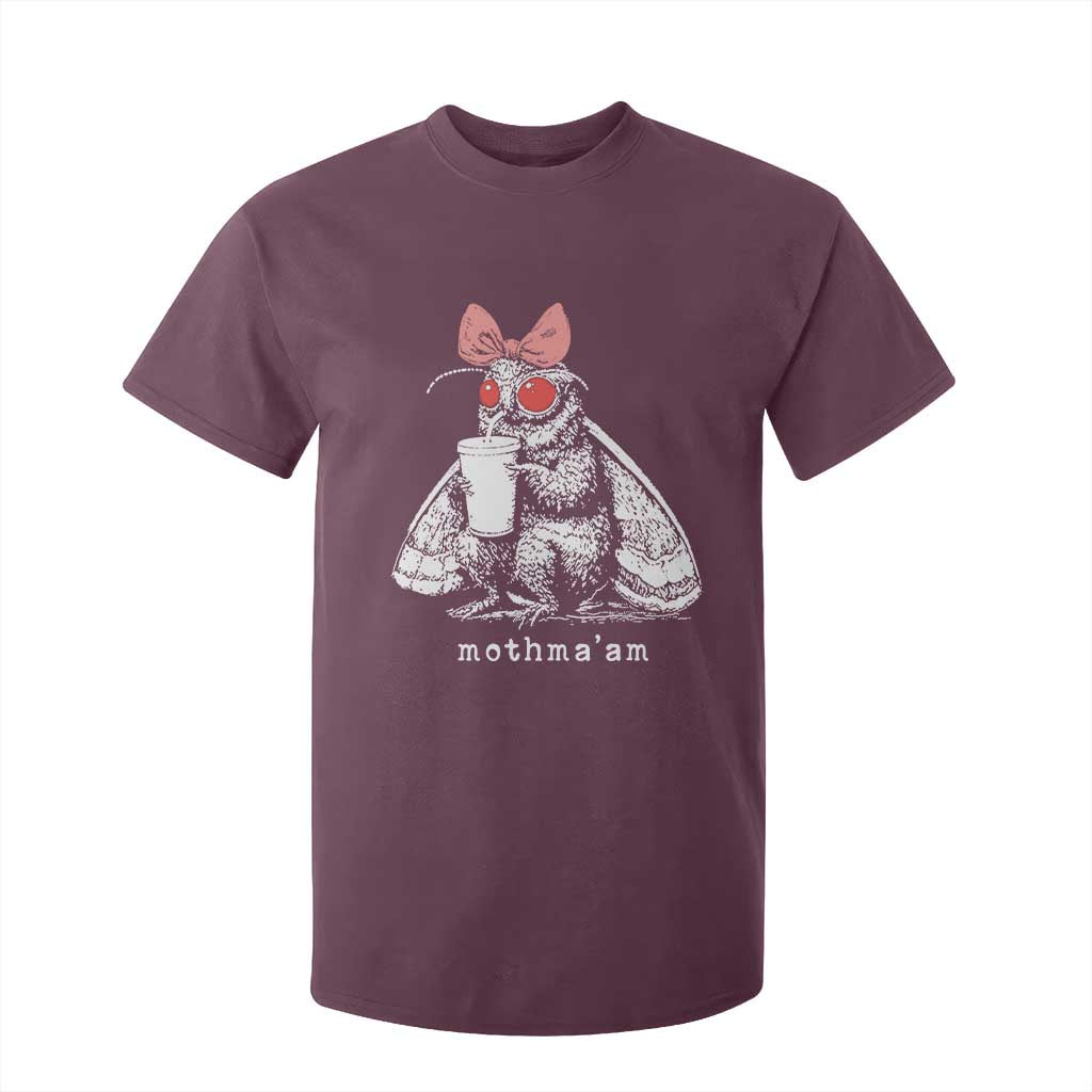 Mothma'am Pink Bow Cryptid Spooky T Shirt For Kid Funny Cute Coquette Mothman Legend Graphic