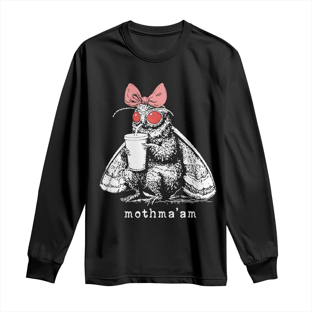 Mothma'am Pink Bow Cryptid Spooky Long Sleeve Shirt Funny Cute Coquette Mothman Legend Graphic