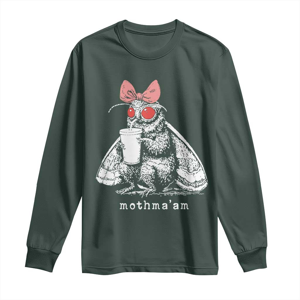 Mothma'am Pink Bow Cryptid Spooky Long Sleeve Shirt Funny Cute Coquette Mothman Legend Graphic