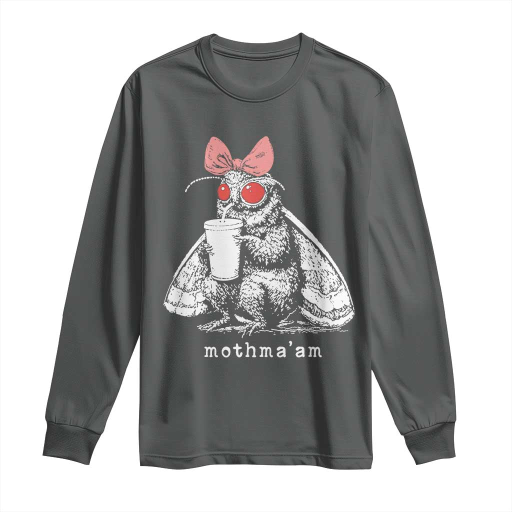 Mothma'am Pink Bow Cryptid Spooky Long Sleeve Shirt Funny Cute Coquette Mothman Legend Graphic