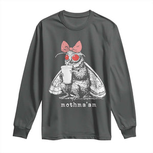 Mothma'am Pink Bow Cryptid Spooky Long Sleeve Shirt Funny Cute Coquette Mothman Legend Graphic