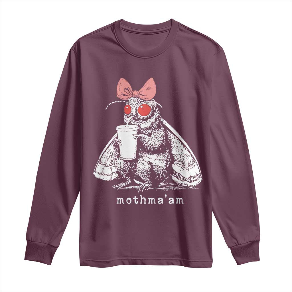 Mothma'am Pink Bow Cryptid Spooky Long Sleeve Shirt Funny Cute Coquette Mothman Legend Graphic