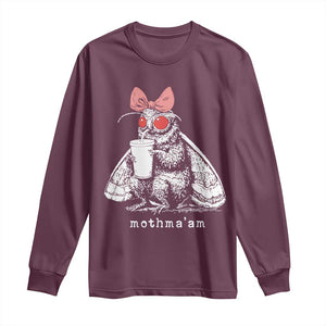 Mothma'am Pink Bow Cryptid Spooky Long Sleeve Shirt Funny Cute Coquette Mothman Legend Graphic