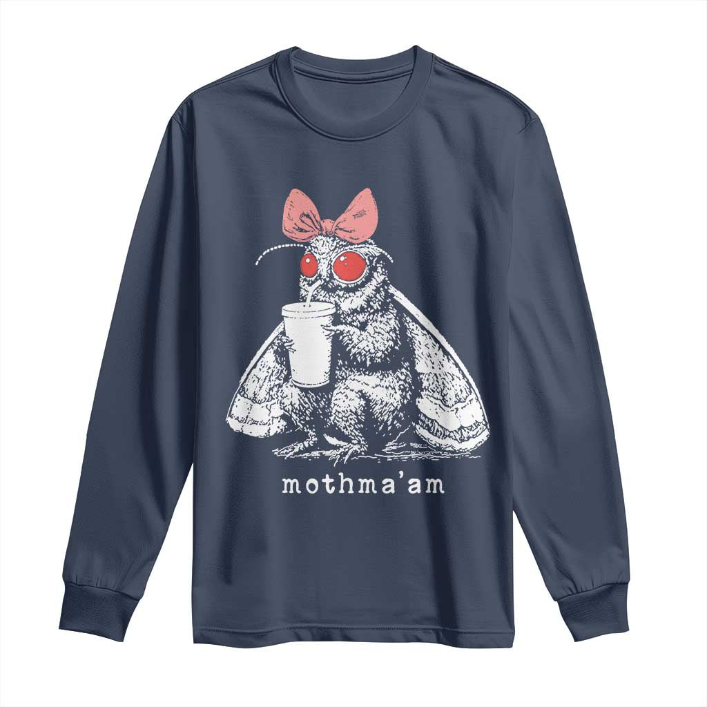 Mothma'am Pink Bow Cryptid Spooky Long Sleeve Shirt Funny Cute Coquette Mothman Legend Graphic
