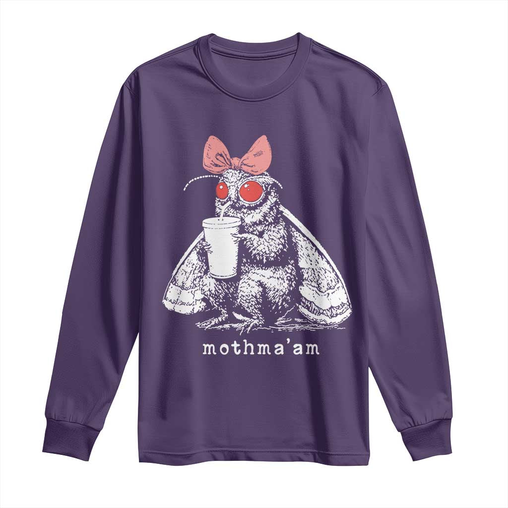 Mothma'am Pink Bow Cryptid Spooky Long Sleeve Shirt Funny Cute Coquette Mothman Legend Graphic