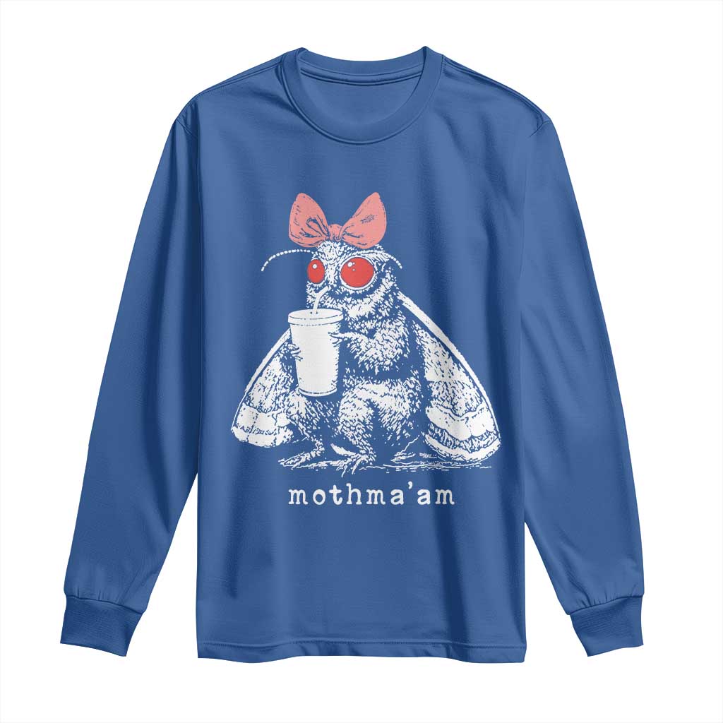 Mothma'am Pink Bow Cryptid Spooky Long Sleeve Shirt Funny Cute Coquette Mothman Legend Graphic
