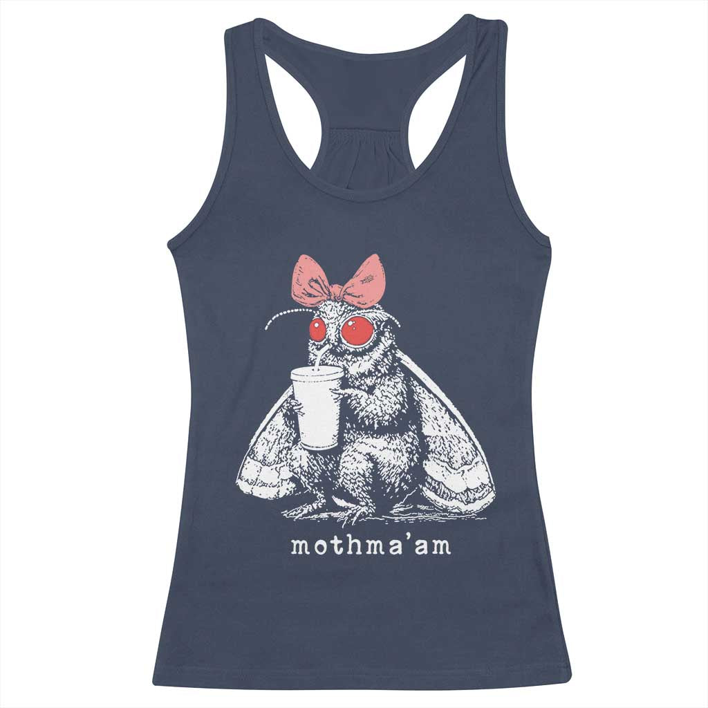 Mothma'am Pink Bow Cryptid Spooky Racerback Tank Top Funny Cute Coquette Mothman Legend Graphic