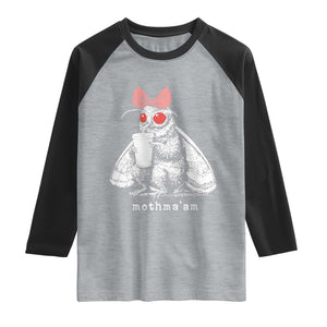 Mothma'am Pink Bow Cryptid Spooky Raglan Shirt Funny Cute Coquette Mothman Legend Graphic
